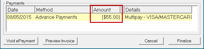 the refund in the Payments section of the R.O. Writer Finalize window.